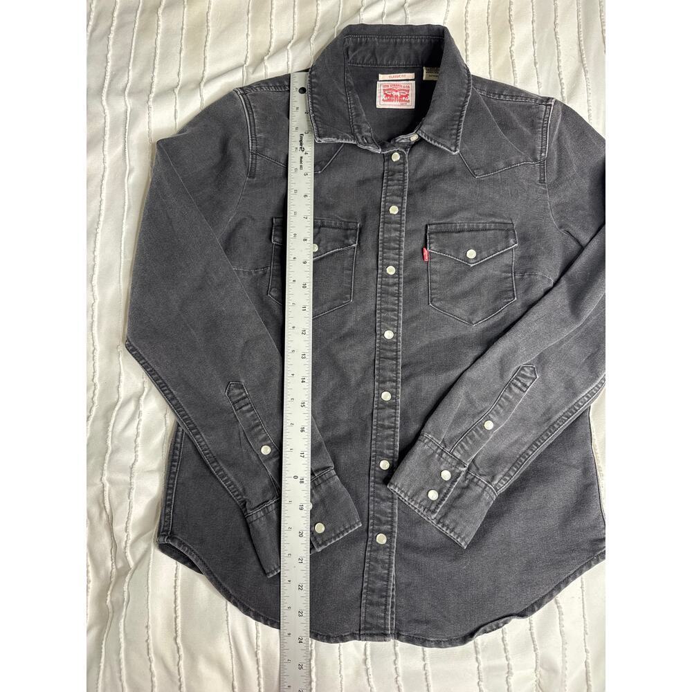 Levi’s Standard Fit Pearl Snap Button Down Shirt XS Grey Fringe Western - Picture 6 of 7